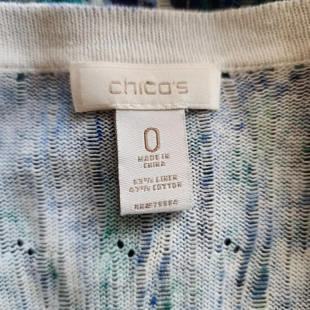 Chico's Blue Green Open Front Cardigan Size 0 (XS/4) Linen Cotton
